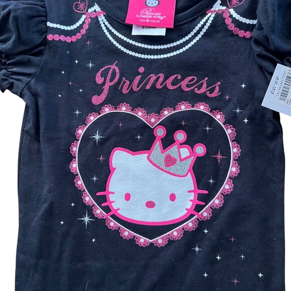 NWT Hello Kitty Princess T-Shirt Black Size 4 Cotton Glitter Sanrio SS Crown - Picture 2 of 13